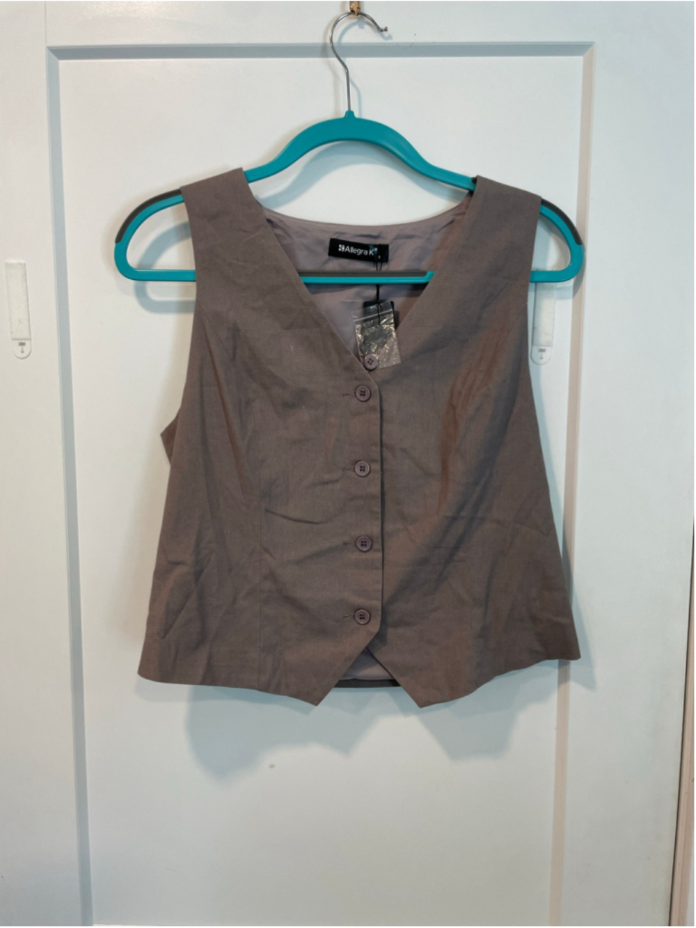 Women's Allegra K Brown Button-Up Vest, Size Small Linen Blend
